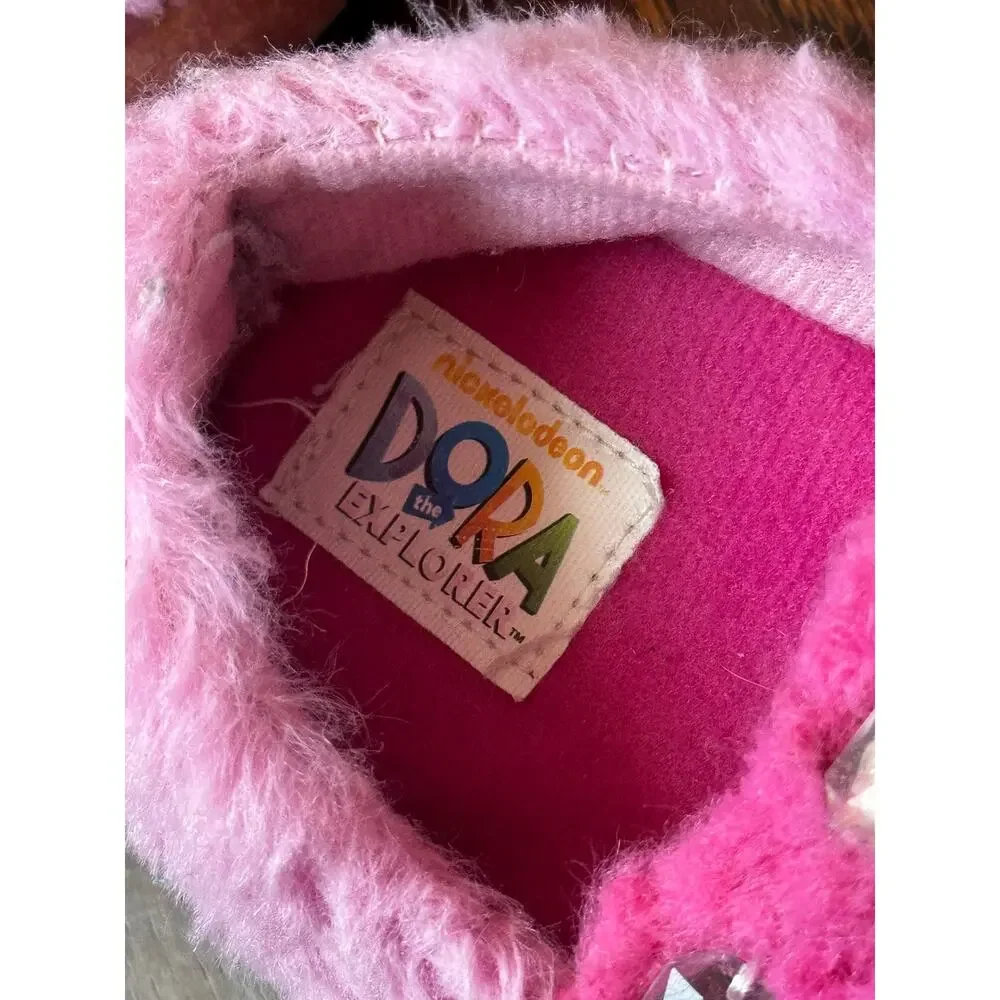 Vintage Dora The Explorer Fuzzy Pink House Slippers Girls 7/8 Med Jewels heart